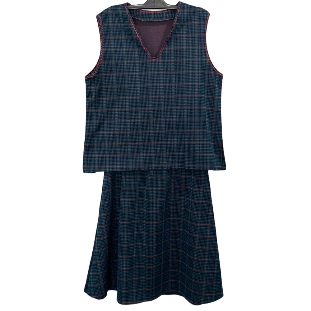 Vintage 2 piece outfit, homemade. Red and green plaid.